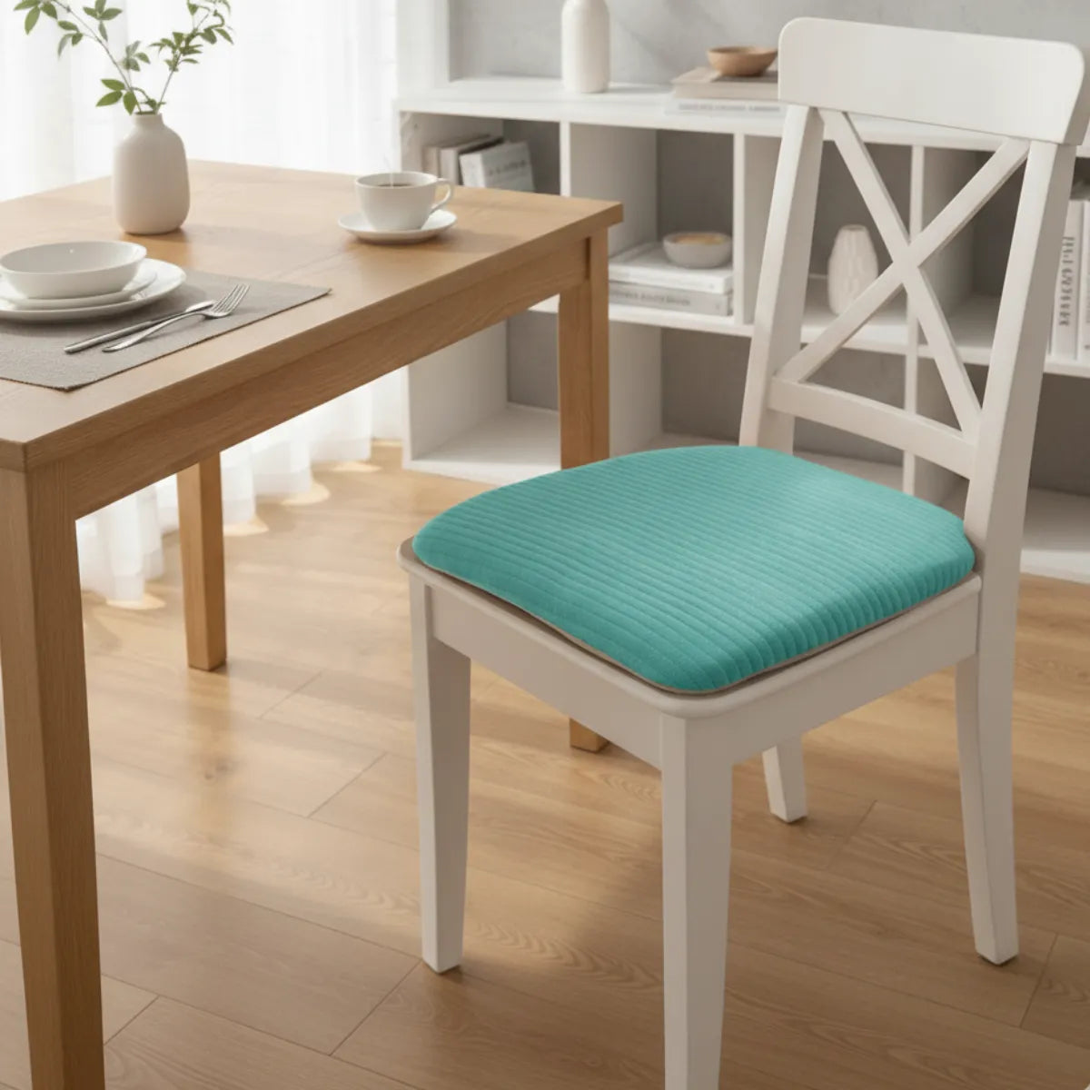 Coussin de chaise chenille côtelée avec attaches et housse déhoussable