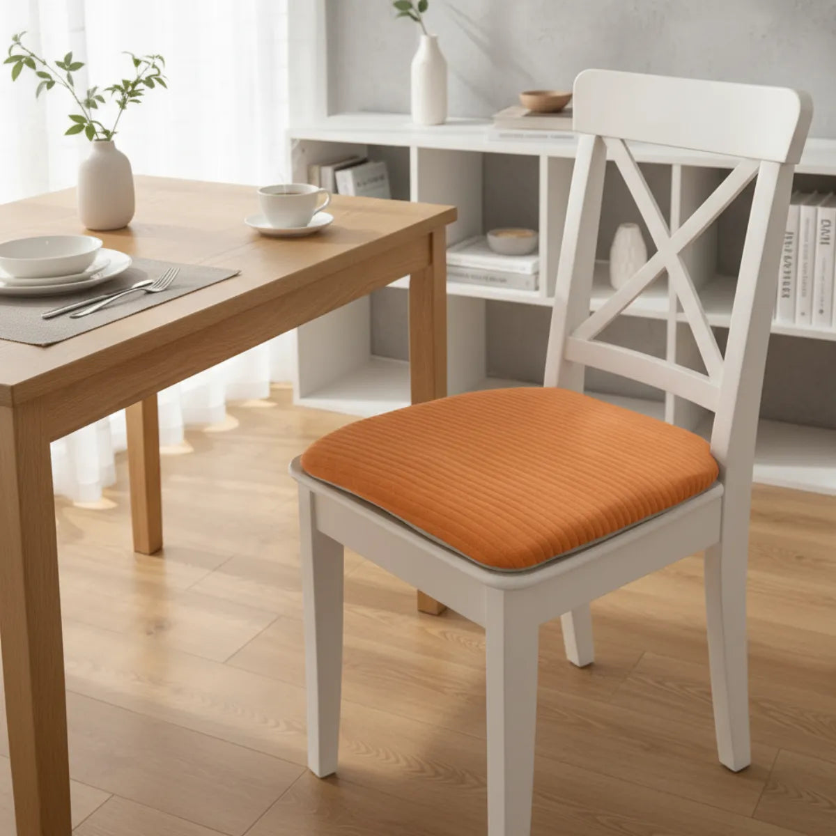 Coussin de chaise chenille côtelée avec attaches et housse déhoussable